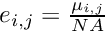 $e_{i,j}=\frac{\mu_{i,j}}{NA}$