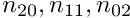 $n_{20}, n_{11}, n_{02}$