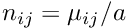 $n_{ij} = \mu_{ij}/a$