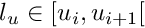 $ l_u \in [u_i, u_{i+1}[ $