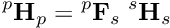 \[{^p}{\bf H}_{p} = {^p}{\bf F}_s \; {^s}{\bf H}_s\]