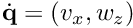 $\dot{\bf q} = (v_x, w_z)$