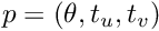 $p=(\theta, t_u, t_v)$